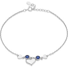 Adal Silver Gümüş Safir Taş Sallantılı Kalp Bileklik