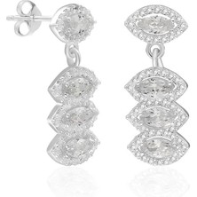 Adal Silver Kadın Gümüş Oval Zirkon Taşlı Sallantılı Küpe