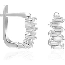 Adal Silver Kadın Gümüş Dalgalı Baget Taşlı J Küpe