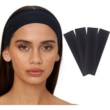 Salvia Dione 4'lü Spor Saç Bantları - Elastik Kaymaz İnce Saç Ter Kafa Bandı Bandana, Kadın & Erkek Koşu Fitness Yoga Pilates Makyaj Yüz Yıkama Atletik Egzersiz 4'lü Saç Bandı Seti Siyah
