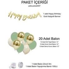 Küf Yeşili Deniz Kumu Krom Gold Konsept Renkler Doğum Günü Balon Zinciri Happy Birthday Banner