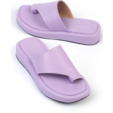 Shoetek Marivya Kadın Terlik Parmak Arası Lila Deri