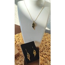 N House El Yapımı Pirinç Kolye Küpe Takım / Gold-Altın