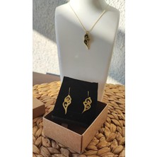 N House El Yapımı Pirinç Kolye Küpe Takım / Gold-Altın
