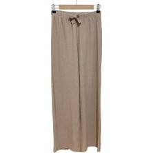 Betimoda Kadın Beli Lastikli Bol Paça Oversize Bürümcük Kumaş Uzun Pantolon