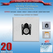STT Siemens  VS07G2000 - VS92A04 - VS92A17 - VS55A21 Ultraair - VSZ6GP Greenpower  Modellerine Uygun 20 Adet Süpürge Toz Torbası 200620