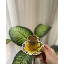 Kubart El Boyama 24 Ayar Altın Işlemeli Porselen Saray Fincan Sarı