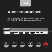 Byrist USB C Hub 8 In 1 Type-C HDMI/RJ45/USB Bağlantı Noktası/pd/sd Kart Okuyucu Android/ios Uyumlu Adaptör