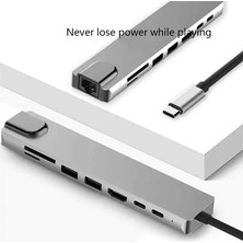 Byrist USB C Hub 8 In 1 Type-C HDMI/RJ45/USB Bağlantı Noktası/pd/sd Kart Okuyucu Android/ios Uyumlu Adaptör