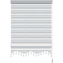Binbir Perde Gri Simli Pileli Boncuklu Zebra Perde