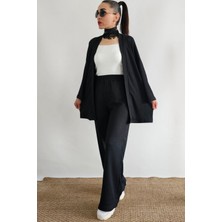 Yakamel Kadın Dökümlü Bürümcük Yazlık Uzun Kol Palazzo Trend Kimono Alt Üst  Takım