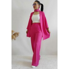 Yakamel Kadın Dökümlü Bürümcük Yazlık Uzun Kol Palazzo Trend Kimono Alt Üst  Takım