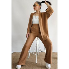 Yakamel Kadın Dökümlü Bürümcük Yazlık Uzun Kol Palazzo Trend Kimono Alt Üst  Takım