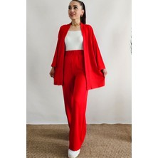 Yakamel Kadın Dökümlü Bürümcük Yazlık Uzun Kol Palazzo Trend Kimono Alt Üst  Takım