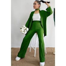 Yakamel Kadın Dökümlü Bürümcük Yazlık Uzun Kol Palazzo Trend Kimono Alt Üst  Takım