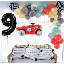 Parti Pera Retro Yarış Araba Folyo Balon Zincir Seti Doğum Günü Balon Seti