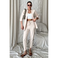 Yakamel Kadın Dökümlü Bürümcük Düz Paça Yazlık Palazzo Trend Kimono Alt Üst Takım