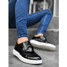 BOA BA0003 Bağcıklı Klasik  Siyah Beyaz Taban Rugan Yüksek Taban Casual Erkek Ayakkabı