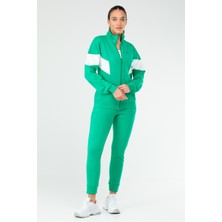 Speedlife Beyaz Slim Fit Çift Renk Pamuklu Dik Yaka Fermuarlı Ribanalı Kadın Eşofman Takımı - SA2621