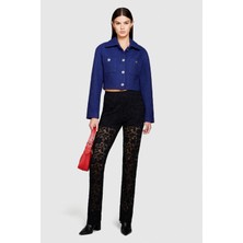 Sisley Yün Karışımlı Yüksek Bel Dantel Efektli Pantolon Kadın Siyah T-Shirt - 323A48C6LF03W