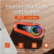 Motonet Q08-2X Rgb Işıklı Intercom 2 Kişi Bağlantılı 1000MAH Motosiklet Bluetooth Kulaklık Seti