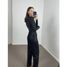 Myrum Butik Siyah Beli Lastikli Kısa Bluz L