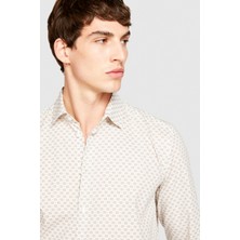 Sisley %100 Koton Kare Baskılı Poplin Gömlek Erkek Beyaz Gömlek - 323A5PFRSQ02D