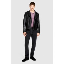 Sisley %100 Koton Slim Fit Düğme Detayli Slub T-Shirt Erkek Mor T-Shirt - 323A3YR7S1009