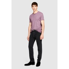Sisley %100 Koton Slim Fit Düğme Detayli Slub T-Shirt Erkek Mor T-Shirt - 323A3YR7S1009