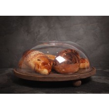 Rabo Craft Ahşap Top Ayaklı Ahşap Stand Akrilik Kap Büyük Kek Fanus Çam Ağacı (Stand 31.5/kap 30CM)