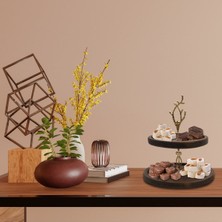 Rabo Craft Ahşap 2 Katlı Kek Pasta Sunumluk Standı Yaprak Desenli Kulp 24-20 cm