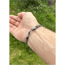 Kazzaze Gümüş Kazaziye Oksitli Örgü  Dört Sıra 19 cm Bileklik