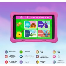 Npo 8" IPS Ekran 4gb 64GB Android 13.0 A133P 1.8ghz Antişok Çocuk Tableti, Kids Tablet Pembe RS407+