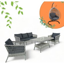 Monalin Home Garden Loft 5 Kişilik(3-1-1-Masa) Rattan El Örgüsü Bahçe & Balkon & Teras Oturma Grubu + Sofya Classic Rattan El Örgüsü Salıncak