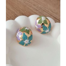 Rahshine Renkli Mineli Vintage Tasarım Düğme Küpe | Tasarım Küpe
