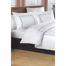 Çeyiz Diyarı Lilyana Pano Nakışlı  Pamuk Saten Çift Kişilik Nevresim Takımı Blue