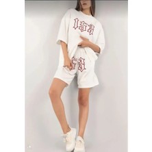 La Cattelea Unisex Nakış Işlemeli Şort Takım - Beyaz