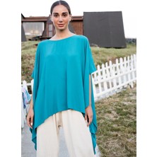 Gils Butik Turkuaz Uzun Panço