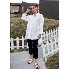 Gils Butik Çiçekli Beyaz Gömlek