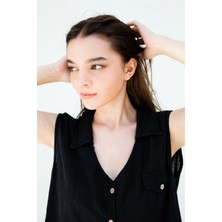 Gils Butik Siyah Yelek Model Keten Gömlek