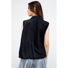 Gils Butik Siyah Yelek Model Keten Gömlek