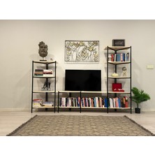 Wandoo Dekoratif Geniş Raflı Metal Tv Ünitesi Kitaplık Dosya Kitap Rafı Ofis Salon Raf 240X160 cm