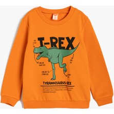 Koton Sweatshirt Dinozor Baskılı Uzun Kollu Bisiklet Yaka Pamuklu