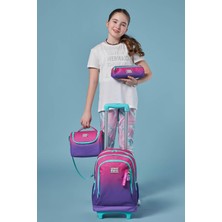 Coral High Kids Pembe Mor Renk Geçişli Üç Bölmeli Çekçekli 3'lü Çanta Seti SET0123962