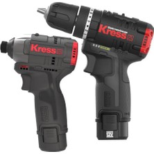 Kress KUG02 12VOLT/2.0AH. Li-Ion Çift Akülü Kömürsüz Profesyonel Şarjlı Darbeli Matkap + Kömürsüz Darbeli Tornavida Kombo Set