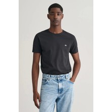 Gant Erkek Siyah Slim Fit Bisiklet Yaka Logolu T-Shirt