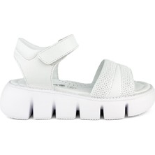 Cici Bebe  Deri Beyaz Cırtlı Kız Çocuk Sandalet