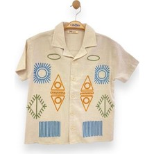 Çikoby Erkek Çocuk Nakışlı Keten Kısa Kol Gömlek