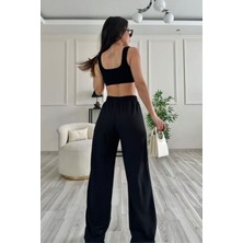 CMZ Collection Kadın Yazlık Bol Paça Lastikli Yüksek Bel Çift Cep Bürümcük Dökümlü Plazzo Pantolon