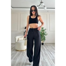 CMZ Collection Kadın Yazlık Bol Paça Lastikli Yüksek Bel Çift Cep Bürümcük Dökümlü Plazzo Pantolon